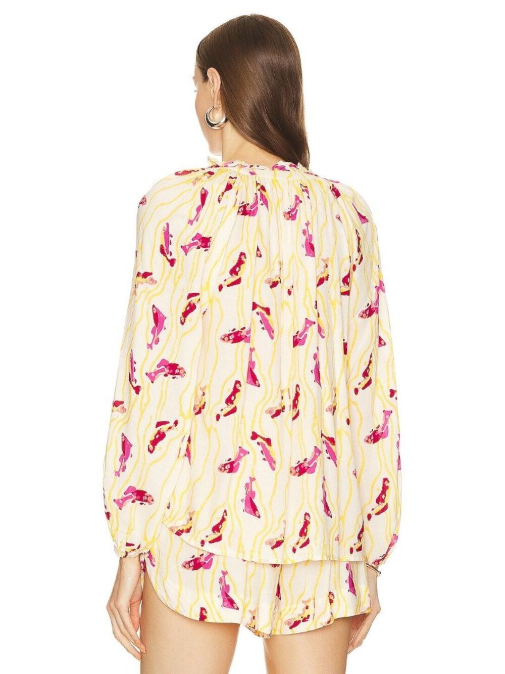 Natalie Martin Size L Pisces Yellow Sunrise Penny Floral Long Sleeve Blouse Top - Picture 2 of 15